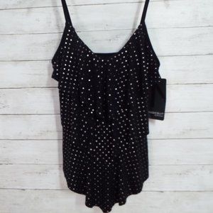 Magicsuit Rita Stud Muffin Black Tiered Tankini Top Size 8 NWT